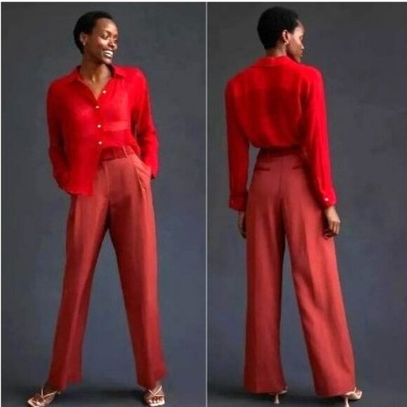NWT ANTHROPOLOGIE TINY Noreen Trousers Dress Pants 10 Straight Leg High Waist - Picture 1 of 6